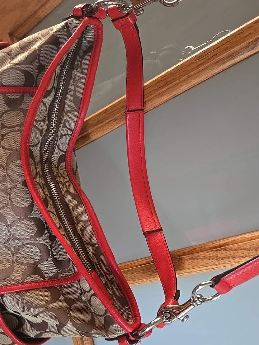 Coach F30341 Park Colorblock Leather Hobo Crossbody Bag Purse Red Orange Tan - Picture 12 of 15